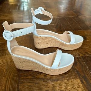 GIANVITO ROSSI NIB WHITE PORTOFINO CORK WEDGE PLATFORM SANDAL - SIZE 39 (9)